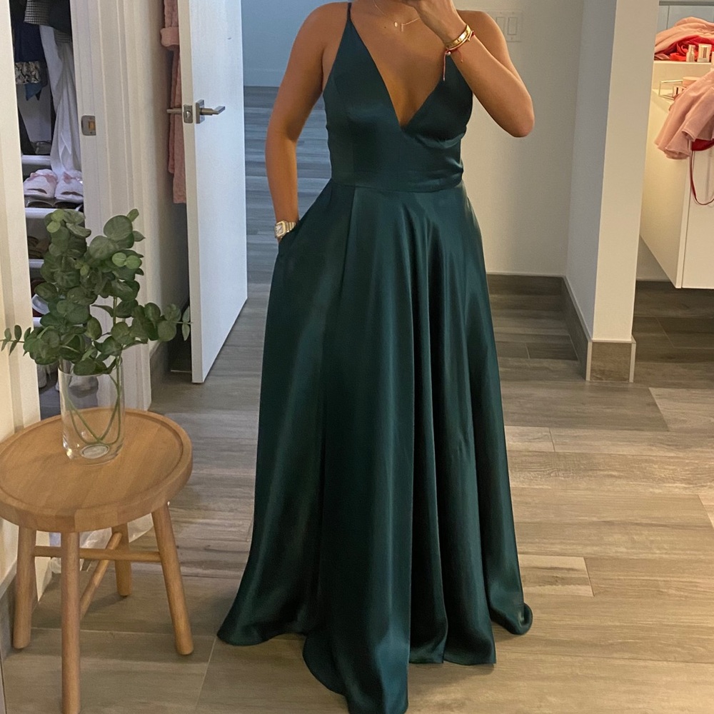 Satin green emerald dress